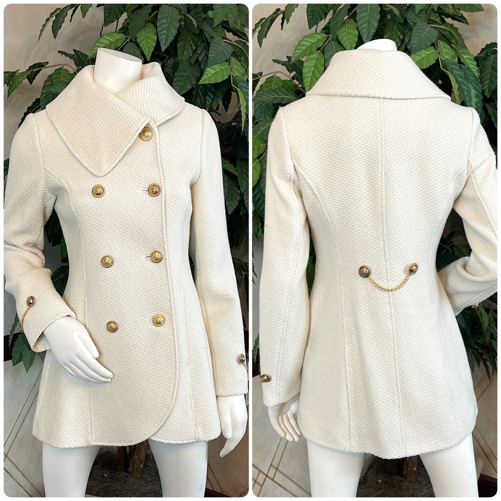 JESSICA SIMPSON CHAIN ACCENT CREAM COAT